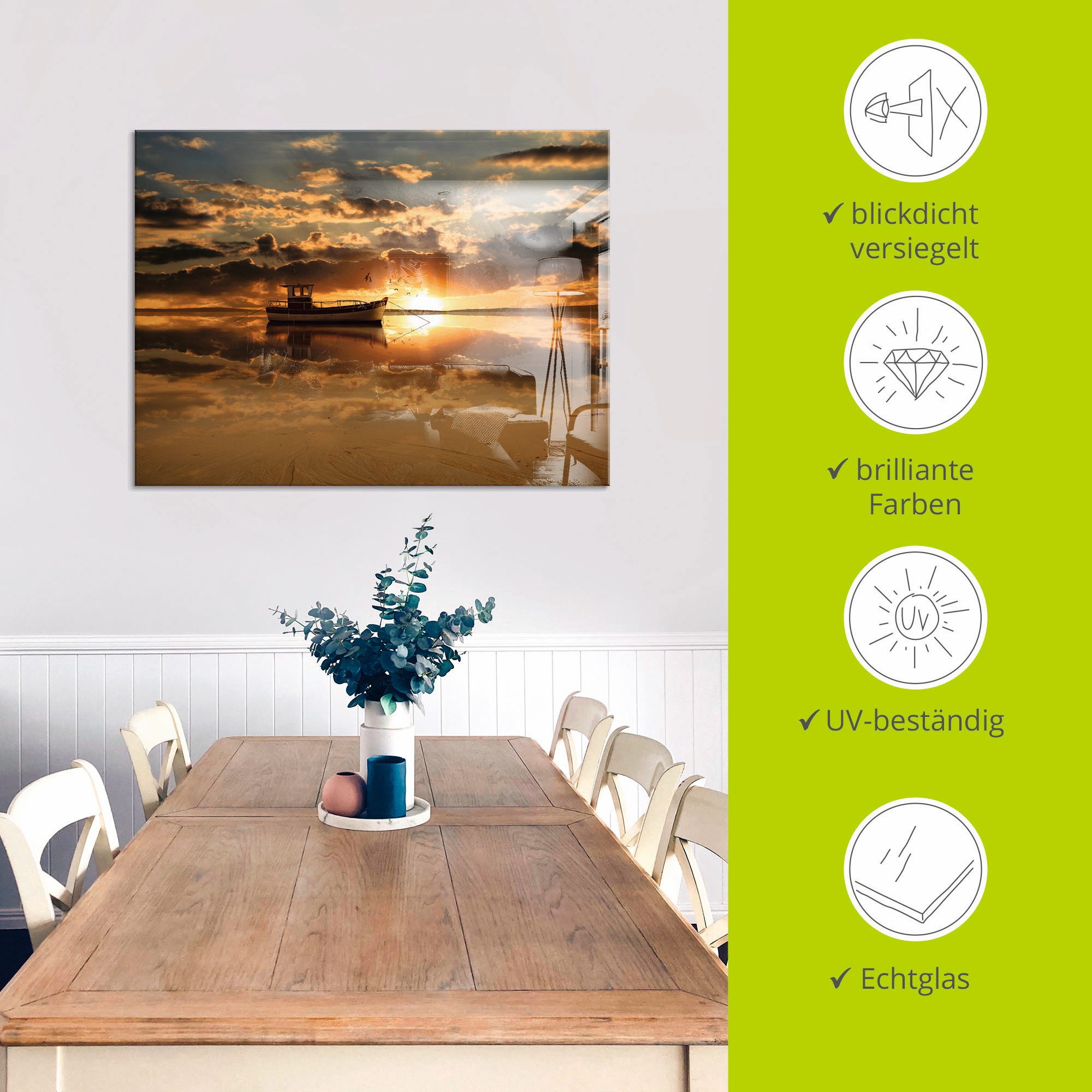Artland Print op glas Het vissersschip bij zonsondergang