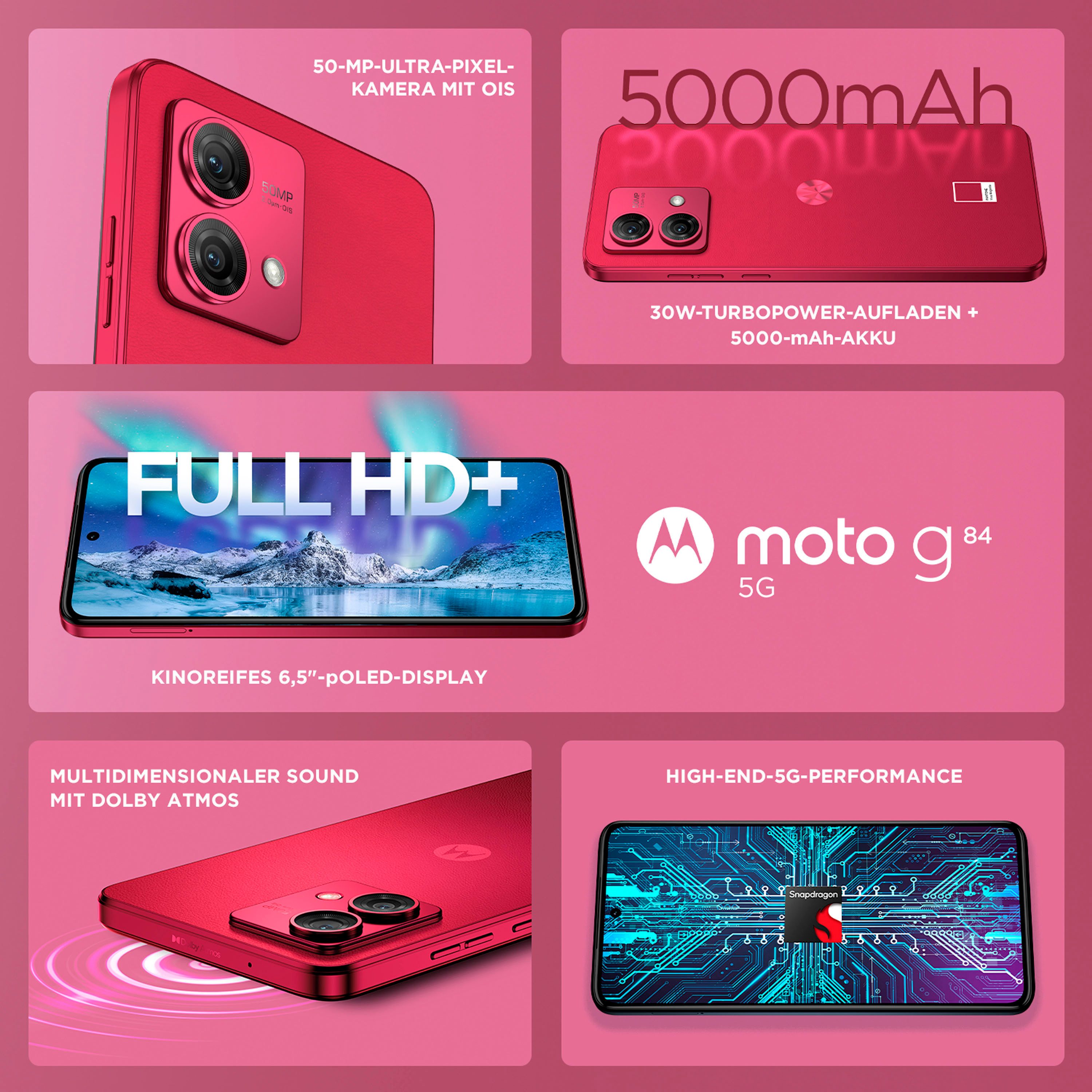 Motorola Smartphone Moto g84 5G, 256 GB, 2 sleuven voor sim/geheugen of sim/sim