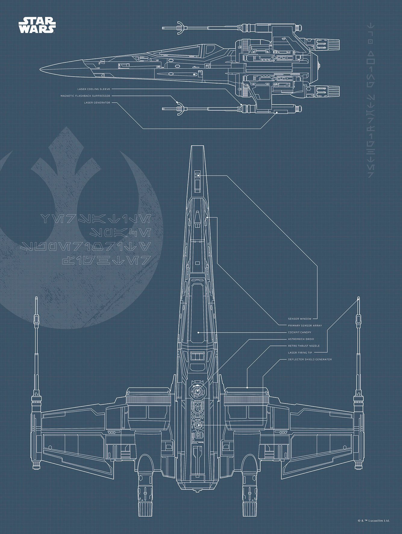 Komar wanddecoratie Star Wars Blueprint X-Wing, zonder lijst