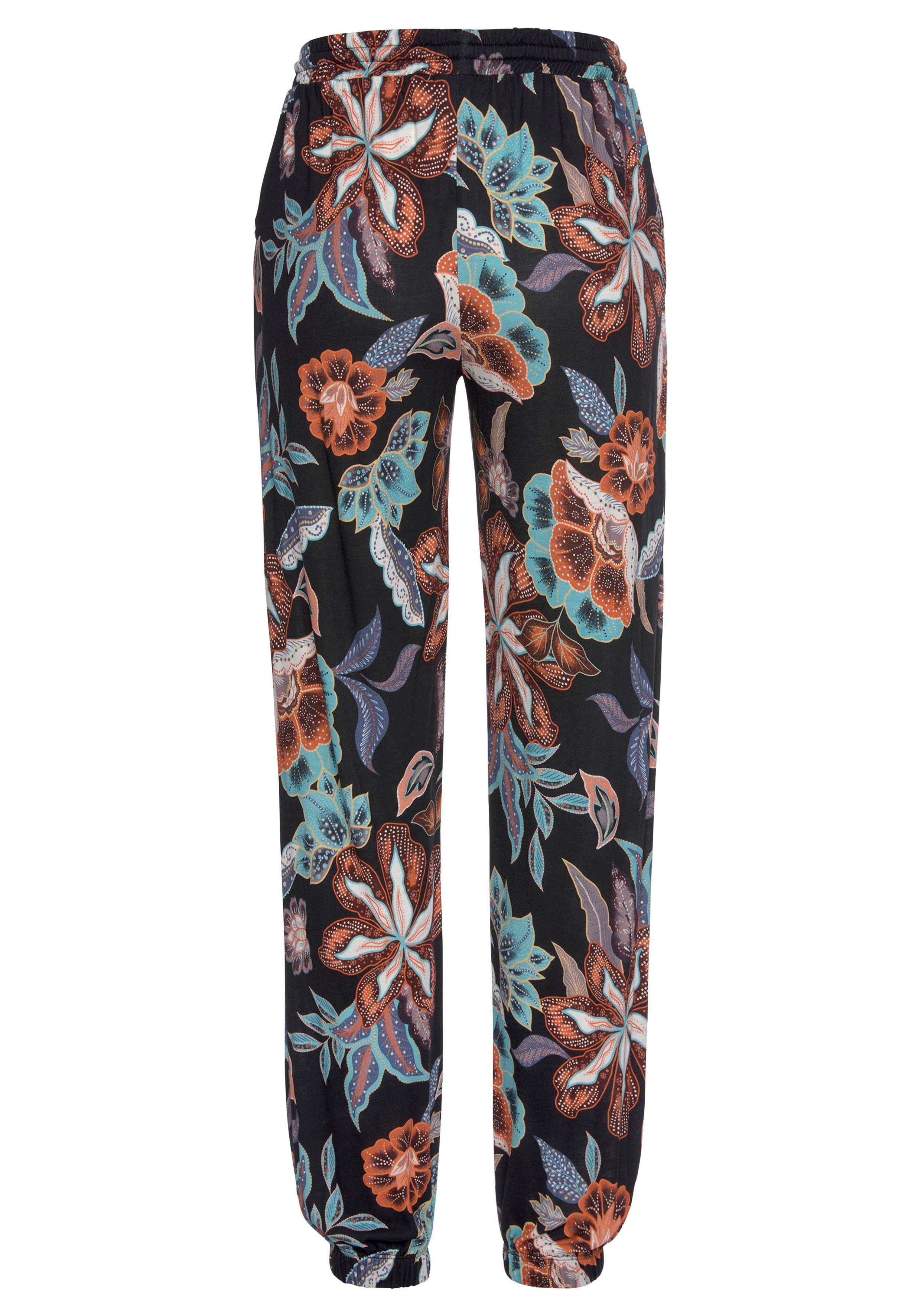 Vivance Jerseybroek met grote bloemenprint en zakken, jersey broek, elastisch