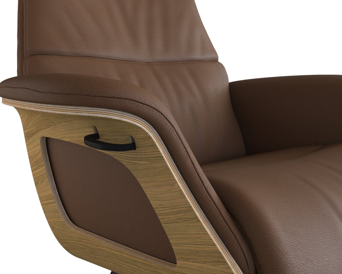 FLEXLUX Relaxfauteuil Clement relaxstoel, gestoffeerde stoel, ligstoel, TV-stoel, Rug- & hoofdsteunverstelling, draaibaar, armleuning eik, zwart voet