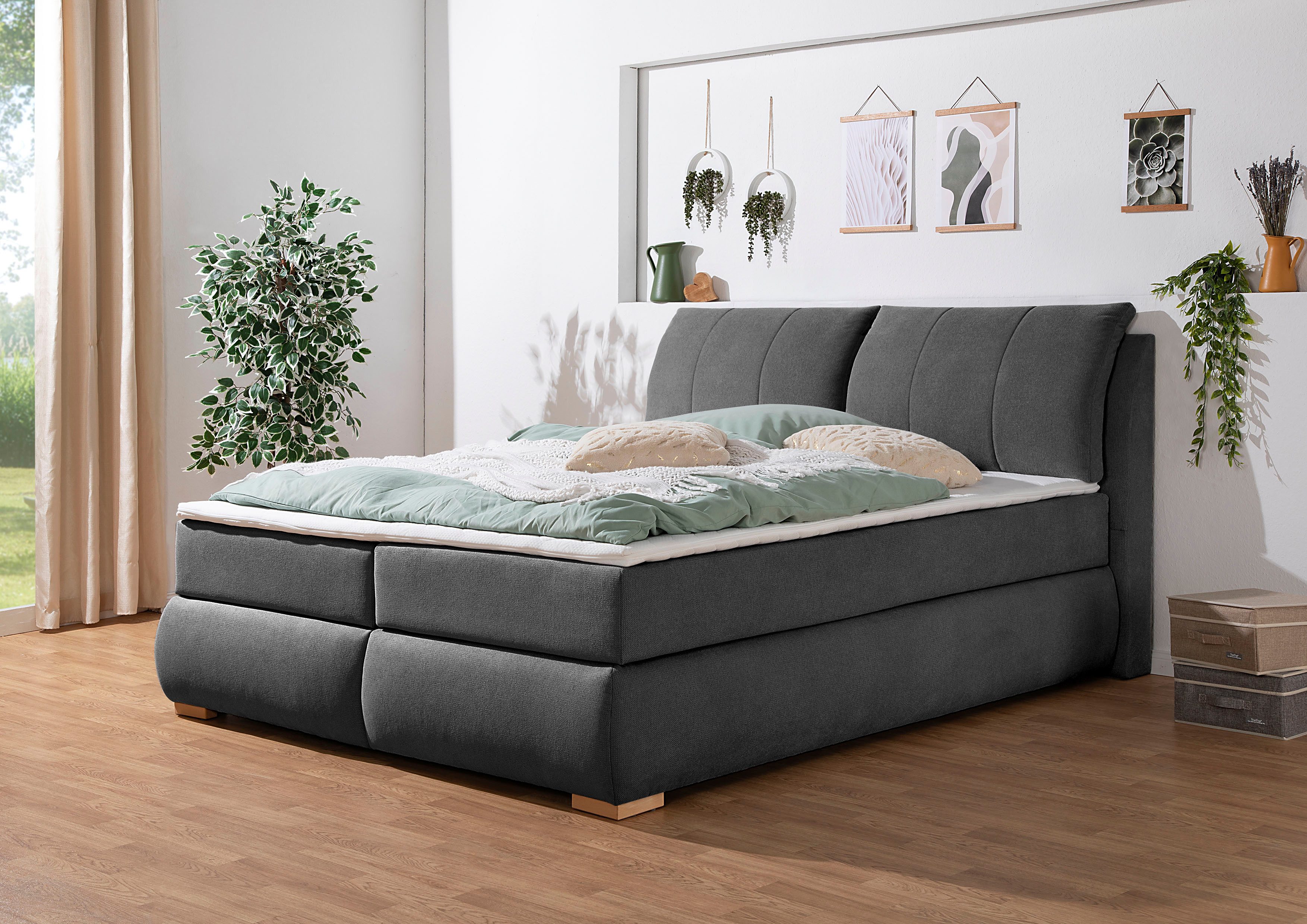 Home affaire Boxspring Breitenthal afneembare rugkussens met klittenband boxsprings grijs