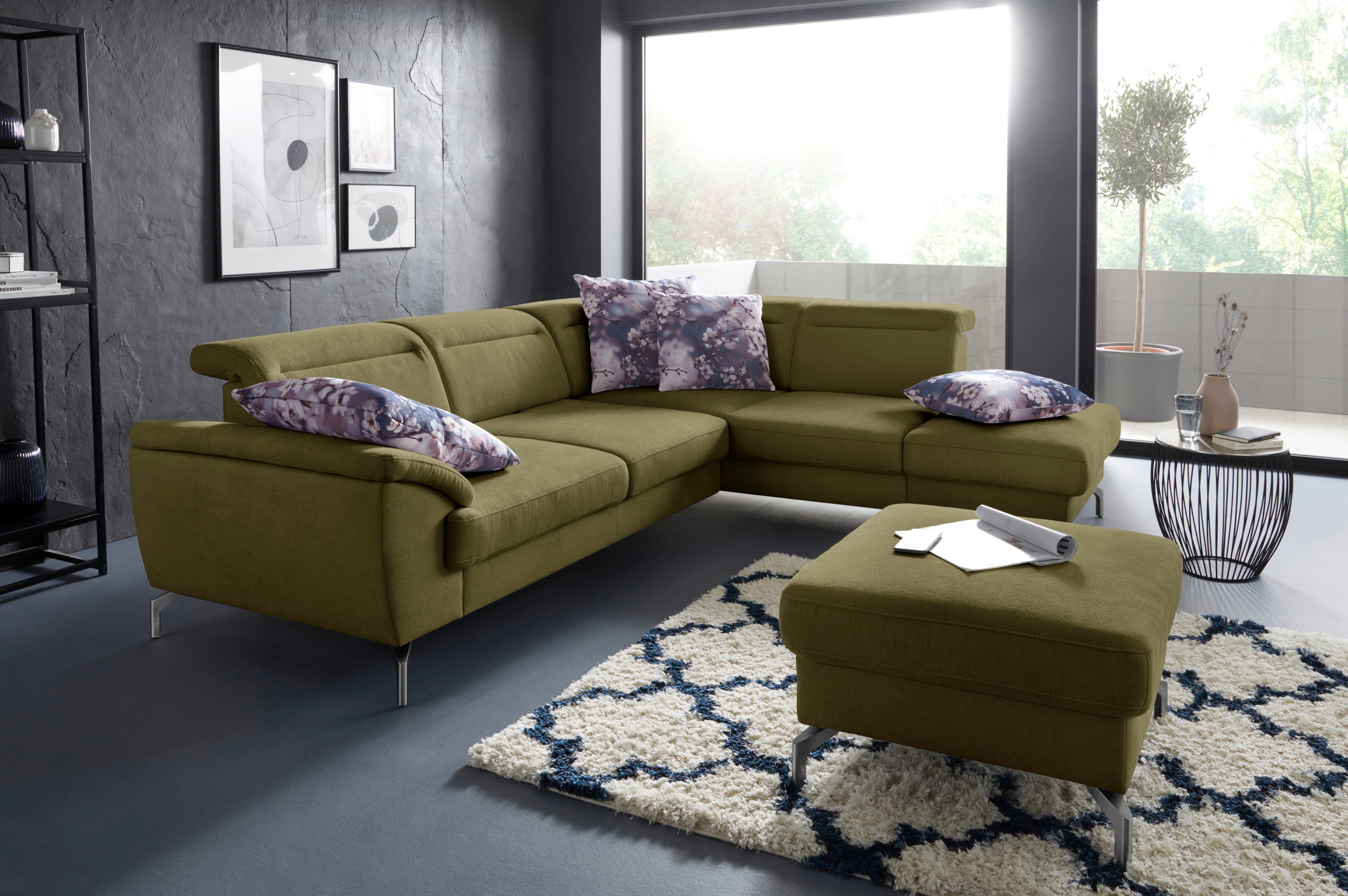 sit&more Hoekbank Percy L-vorm 15 cm poothoogte, zitdiepteverstelling, naar keuze in 2 pootkleuren groen, hoekbanken, Ottomane rechts, Met