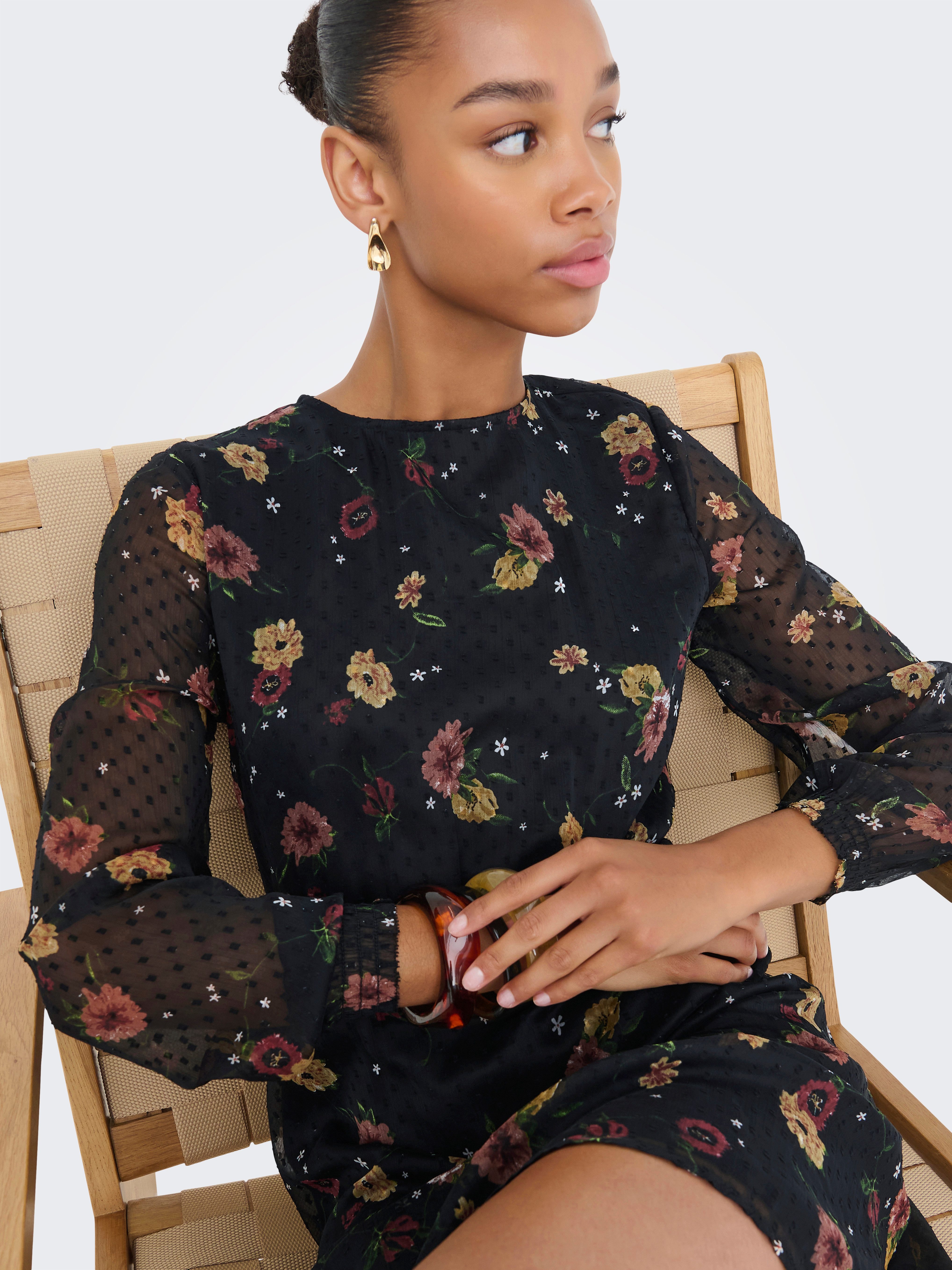 Only Gedessineerde jurk ONLELIZA LIFE LS O-NECK DRESS WVN