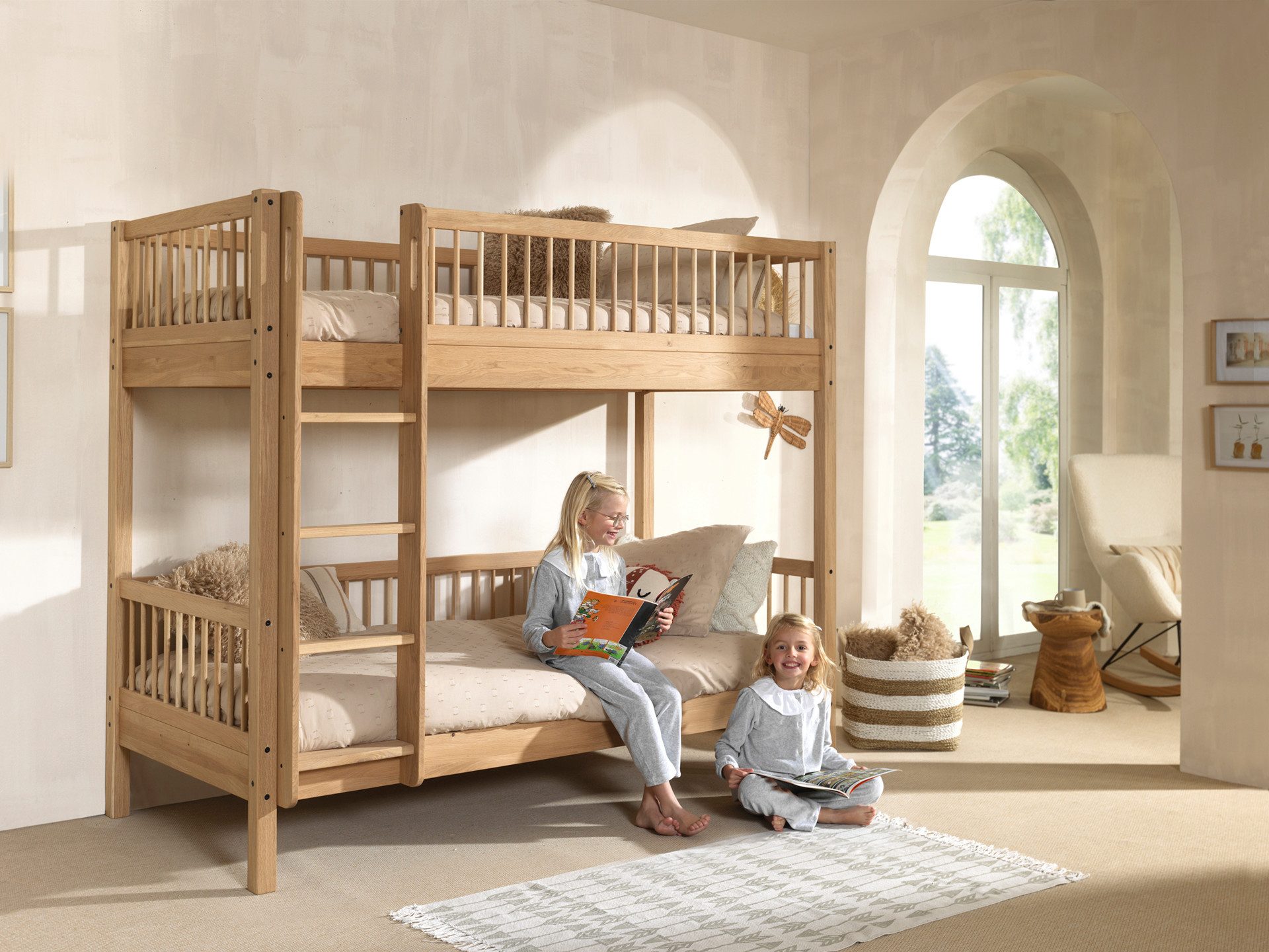Home affaire Stapelbed Forrest, Eiche massiv, Made in Europe, langlebige Qualität in geolied eiken, 2 ligopp., m. ladder en rolbodem, met of zonder onderbedlade