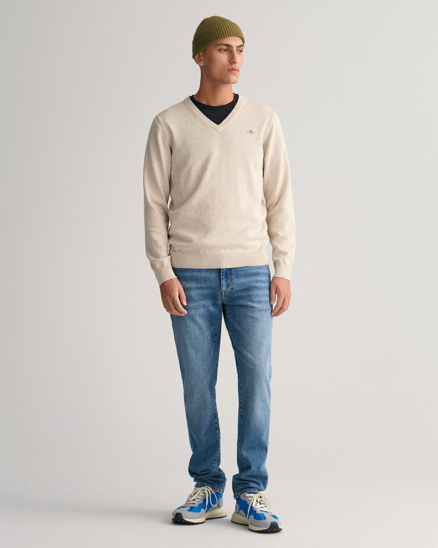 Gant Trui met V-hals CLASSIC COTTON V-NECK Premium brei jersey van zacht 100% katoen overgangs trui