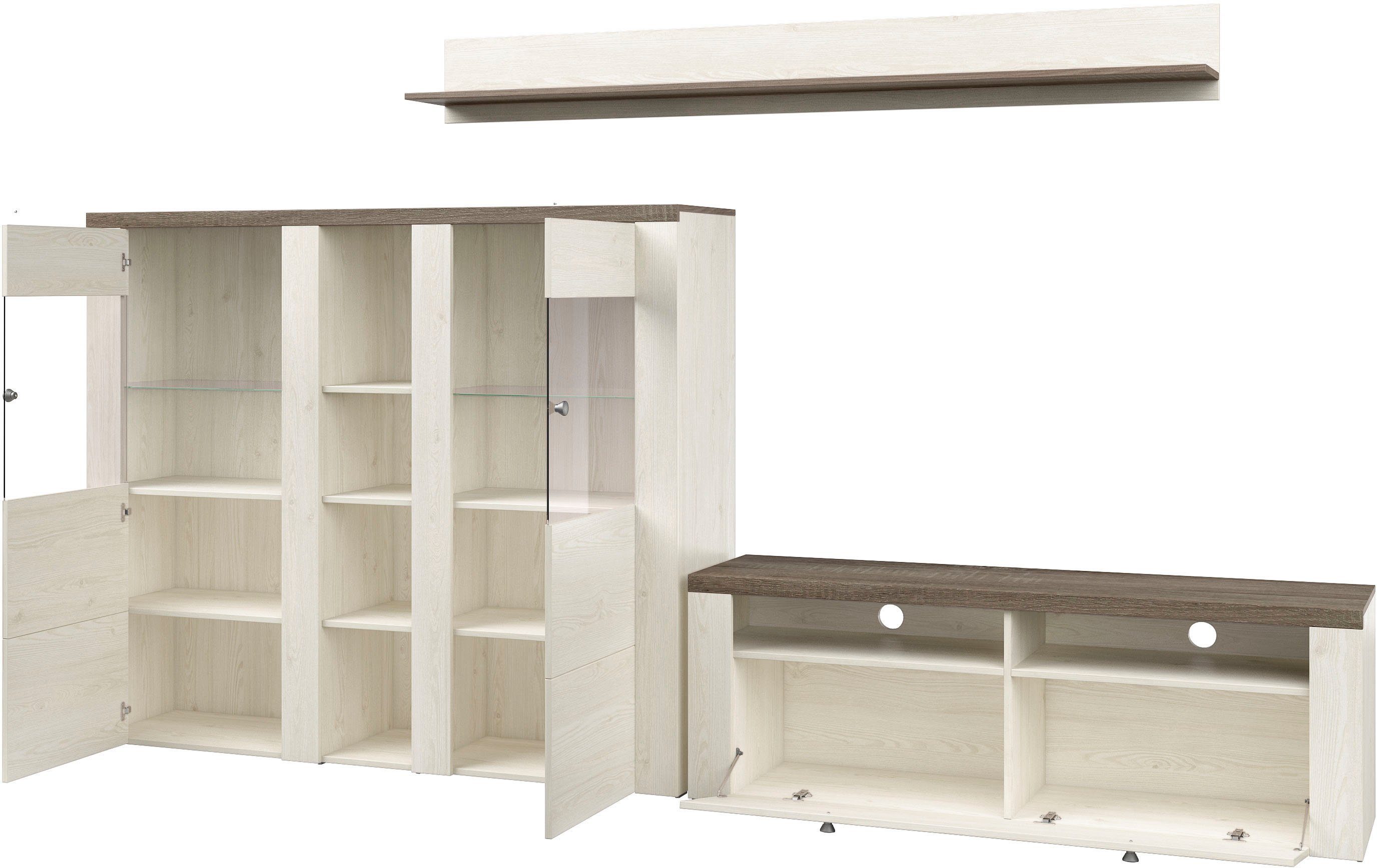 Home affaire Wandmeubel Larona, Woonwand, 3-delig set, bestaande uit 1 tv-kast, 1 hoge kast, 1 wandplank (3 stuks)