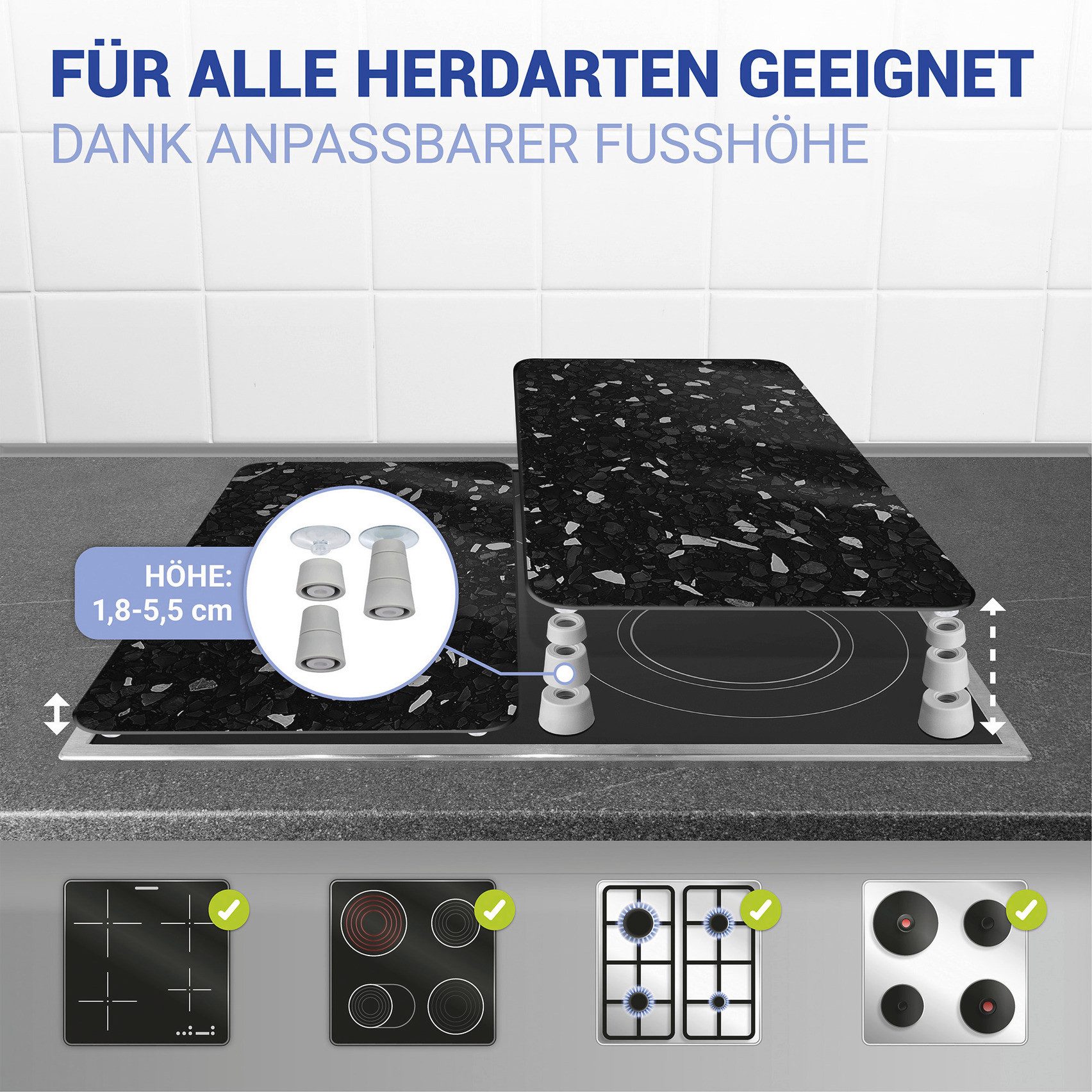 WENKO Kookplaatdeksel Universeel model Terrazzo Kookplaatafdekking voor alle soorten kookplaten, krasvast, met antislipvoetjes (set, 2-delig)