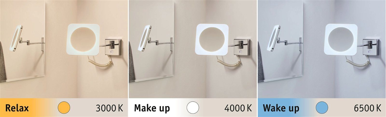Paulmann Led-wandlamp Jora IP44 Witte Schakelaar 60lm 230V 3,3W Chroom, Wit, Spiegel (1 stuk)