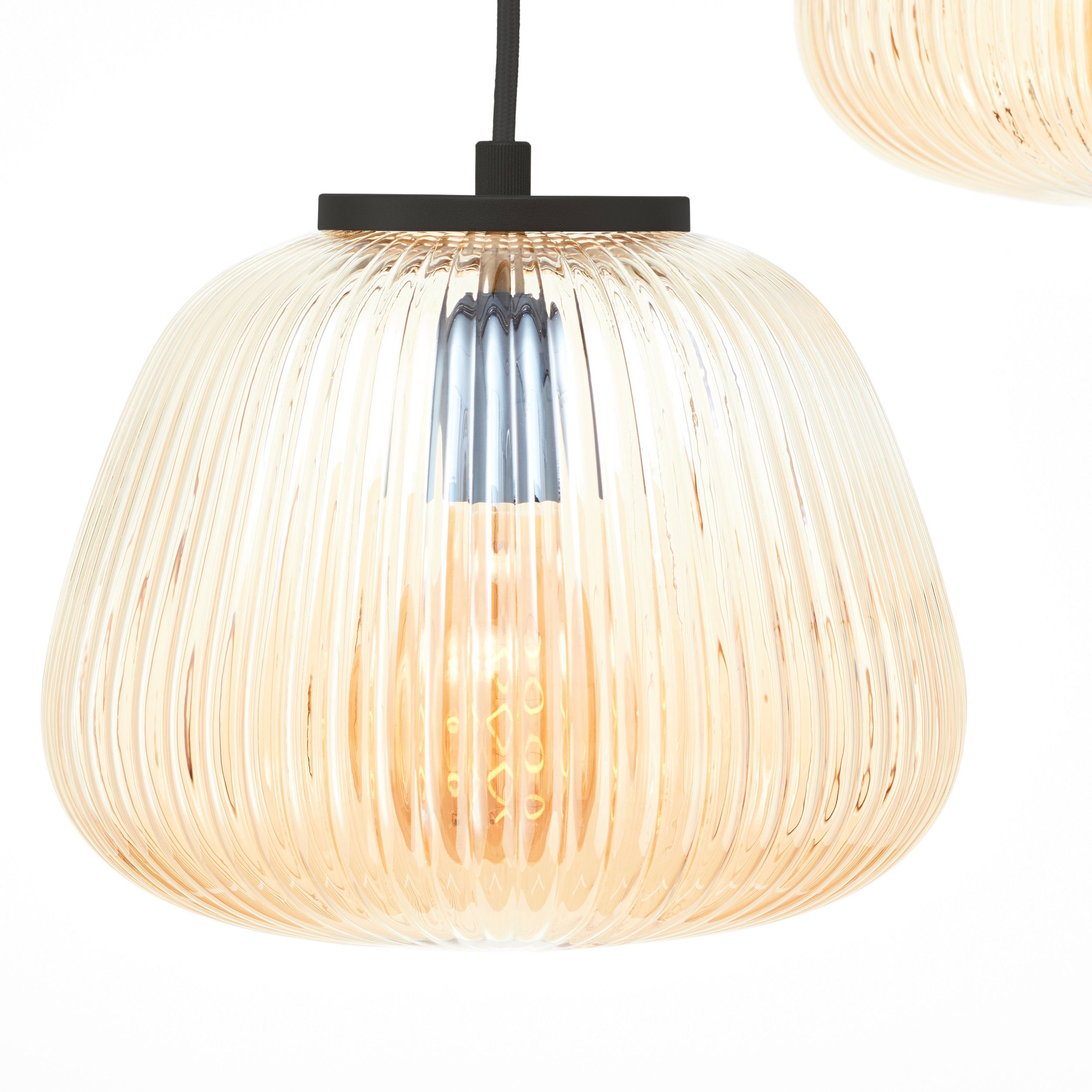 Brilliant Leuchten Hanglamp Kaizen Geribbeld glas, 176 x 105 cm, E27, inkortbaar, amber-bernstein kleur (1 stuk)