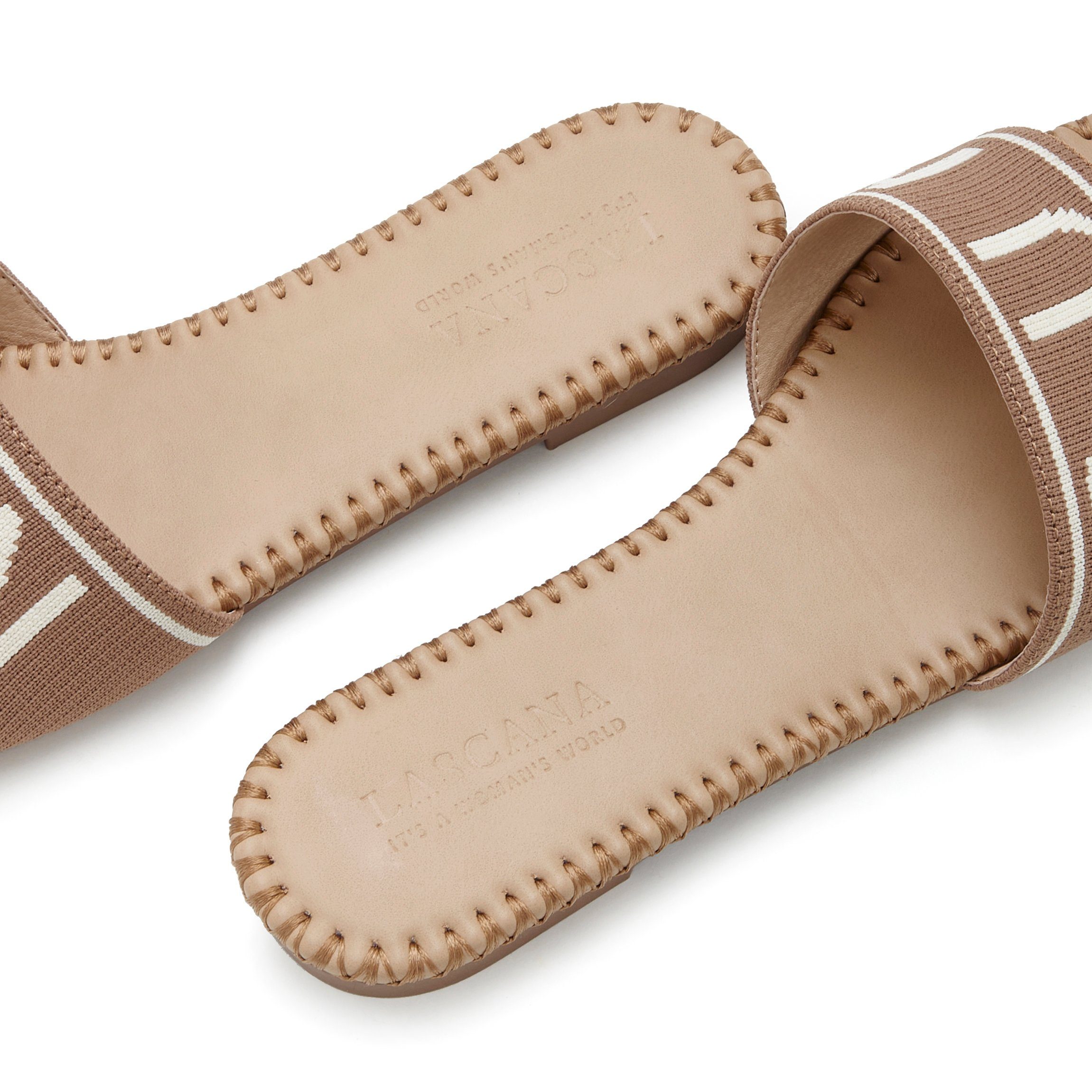 Lascana Slippers Mule, sandaal, open schoen van textiel met modieuze opdruk VEGAN