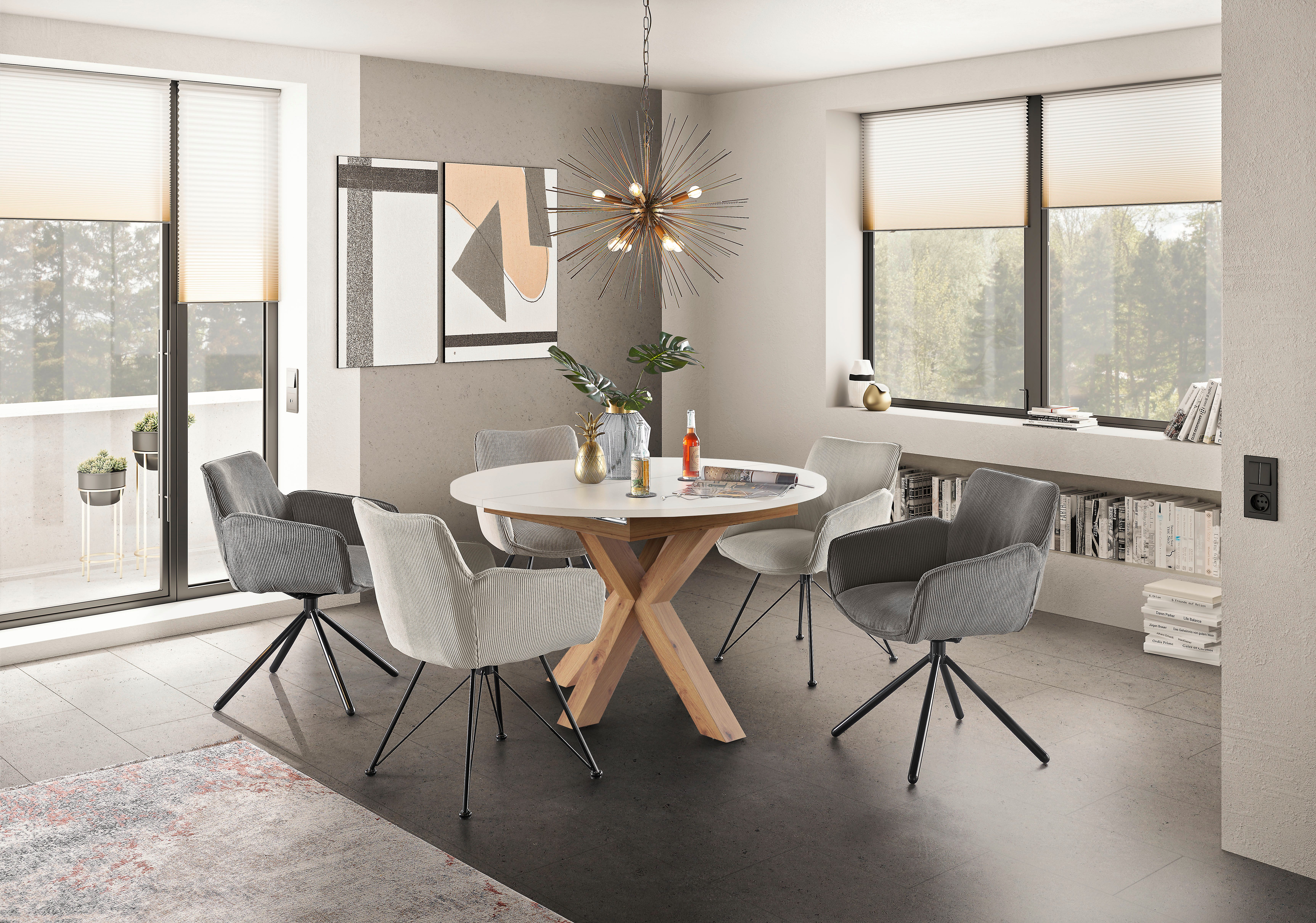 set one by Musterring Eettafel New Atlanta met ronde plaat, uitschuifbaar, stervoet, afmetingen ø130 cm (170x130 cm)