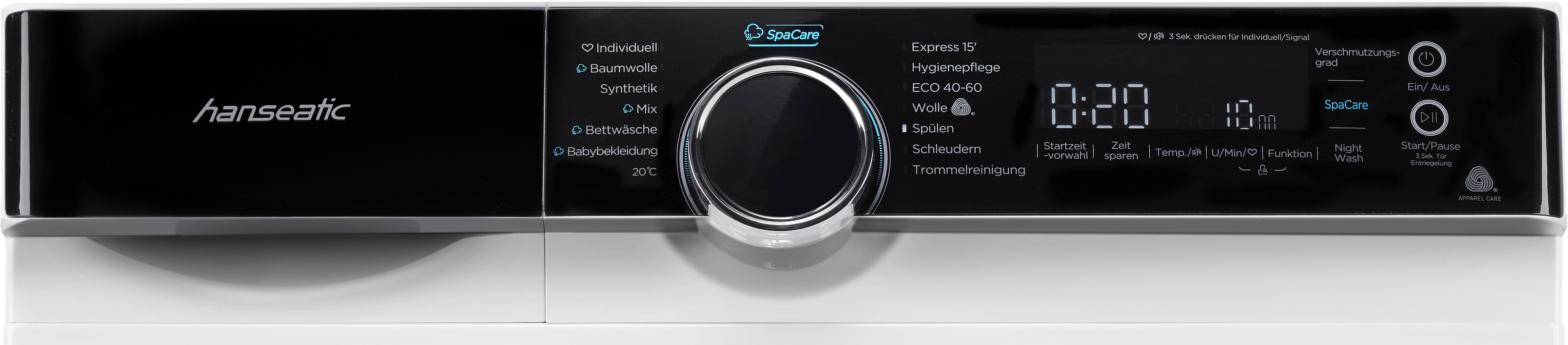 Hanseatic Wasmachine HWMK714A, Automatische dosering, nachtwasprogramma, overloopbeveiliging, stoomoptie