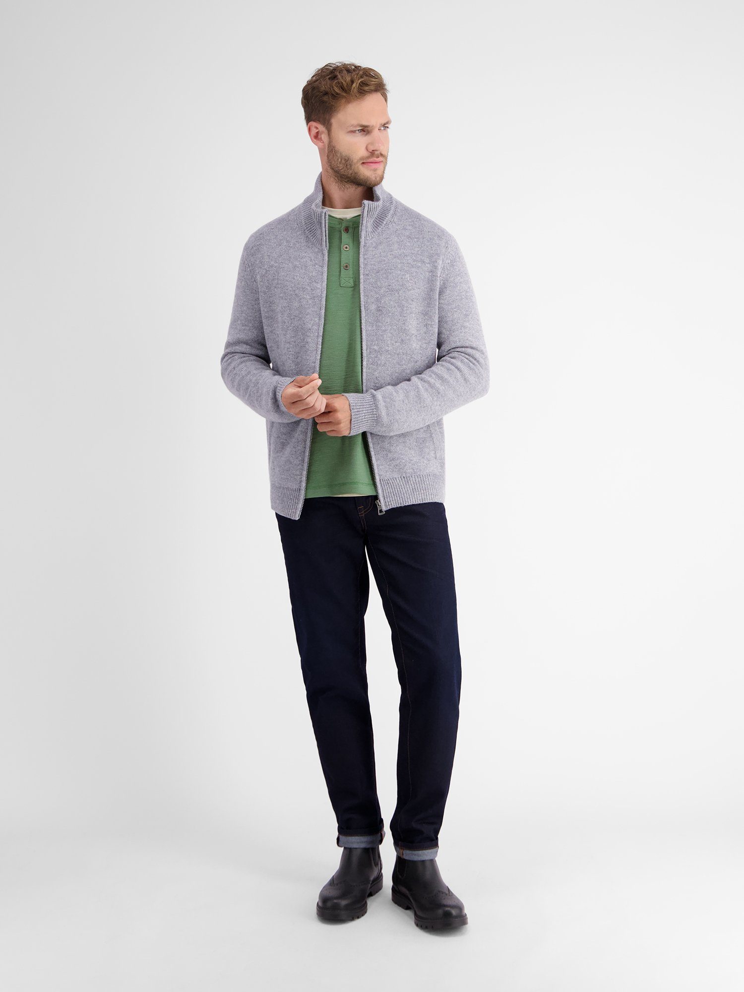 Lerros Shirt met lange mouwen LERROS serafino in structuurkwaliteit