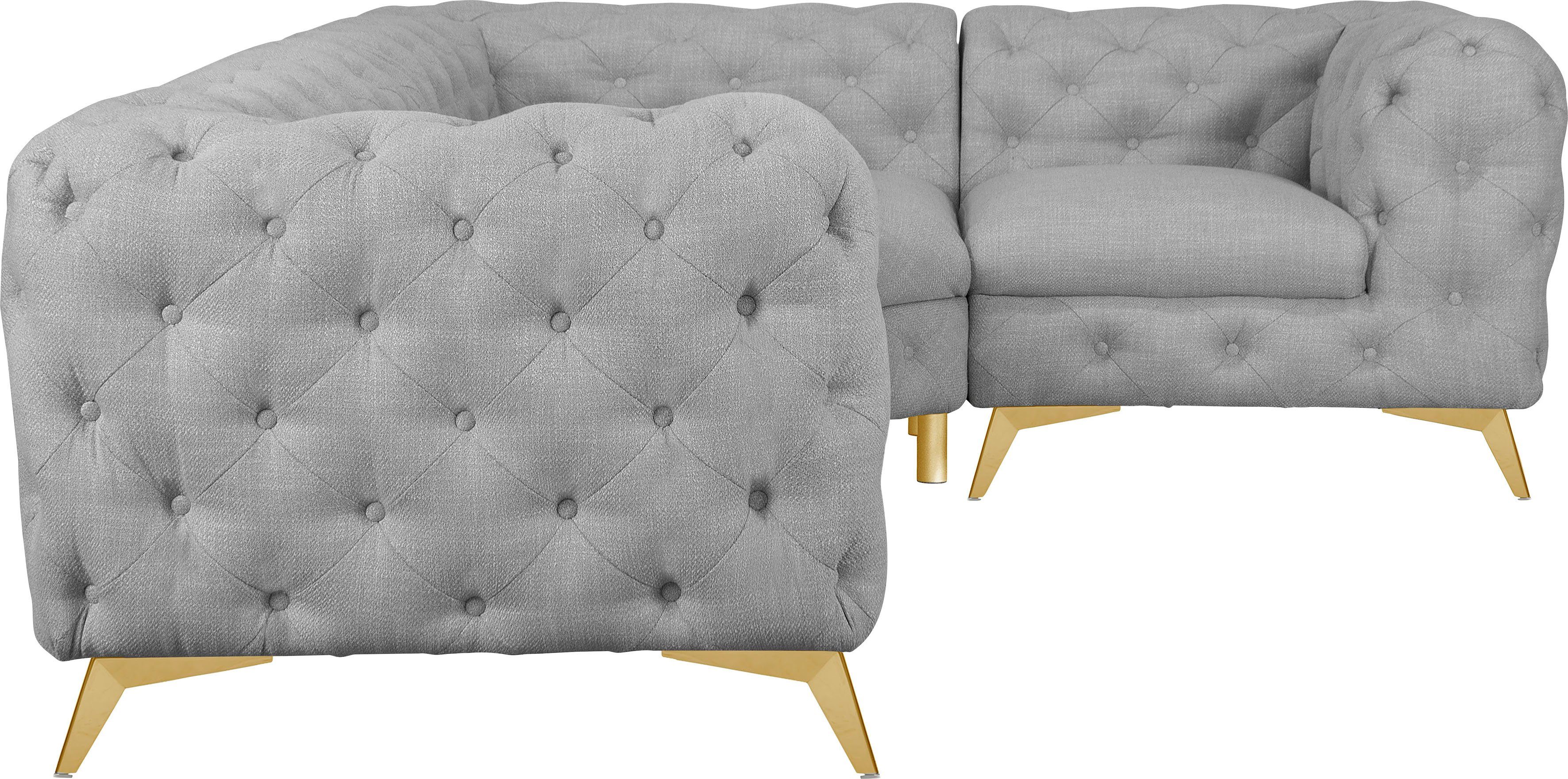 Leonique Chesterfield-bank Glynis L-vorm luxueuze capitonnage, moderne chesterfield look, kleur van de poten ter keuze