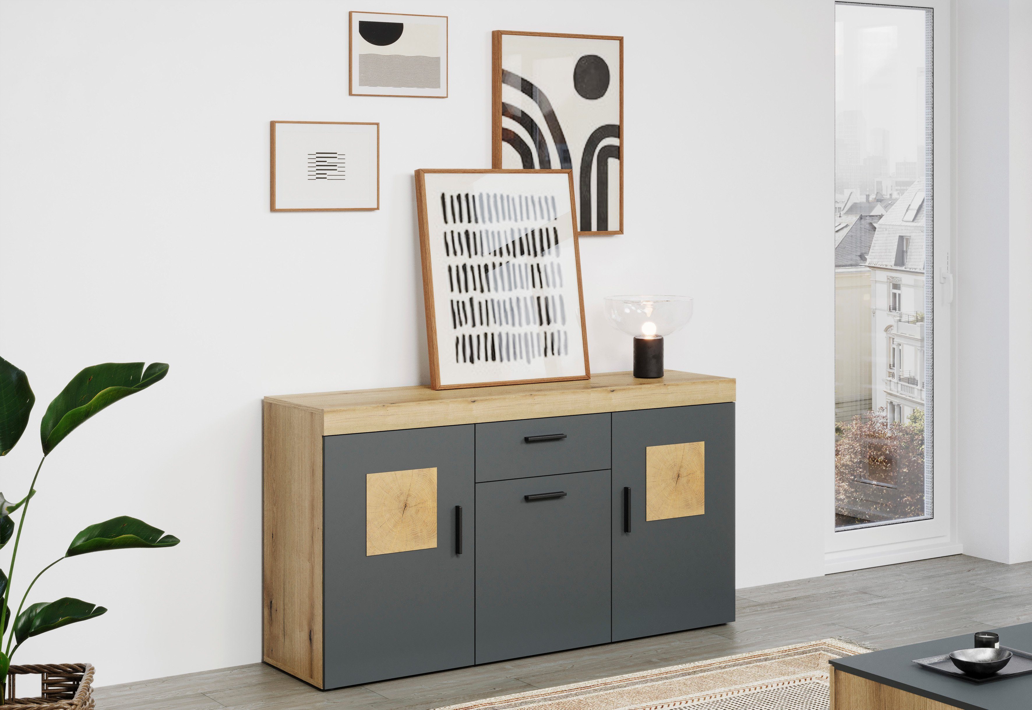 Home affaire Dressoir Gent Commode met eindhoutapplicaties - (B/D/H): 160/42/86 cm (1 stuk)