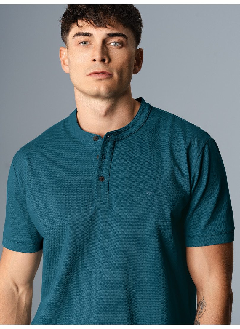 Trigema Poloshirt TRIGEMA poloshirt met staande kraag (1-delig) heren t-shirts maat XXL blauw